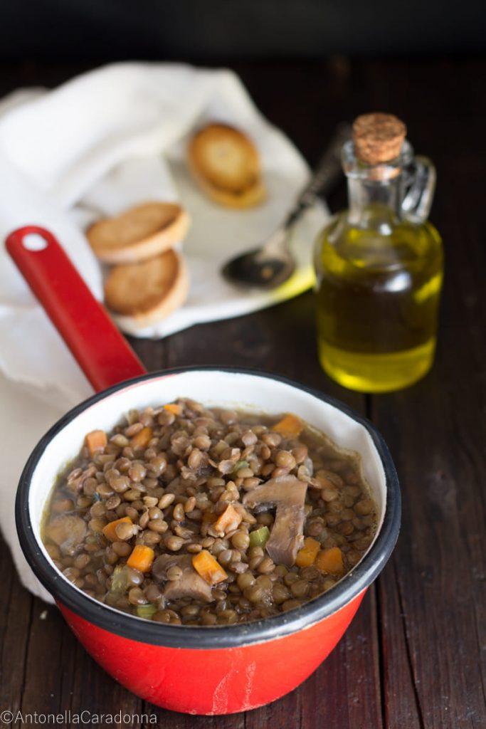 Zuppa di lenticchie e funghi